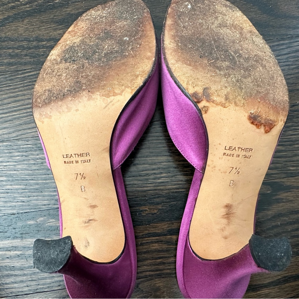 Fuschia, silk heeled sandals - Picture 3 of 3